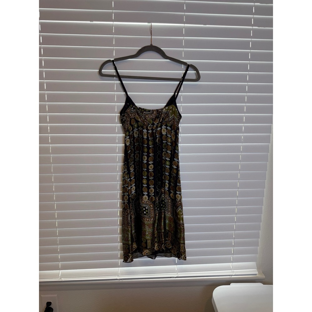 Vtg Y2K Silk Blend Floral V Neck Babydoll Dress Womens XS Earthy Neutral Floral - Picture 6 of 7